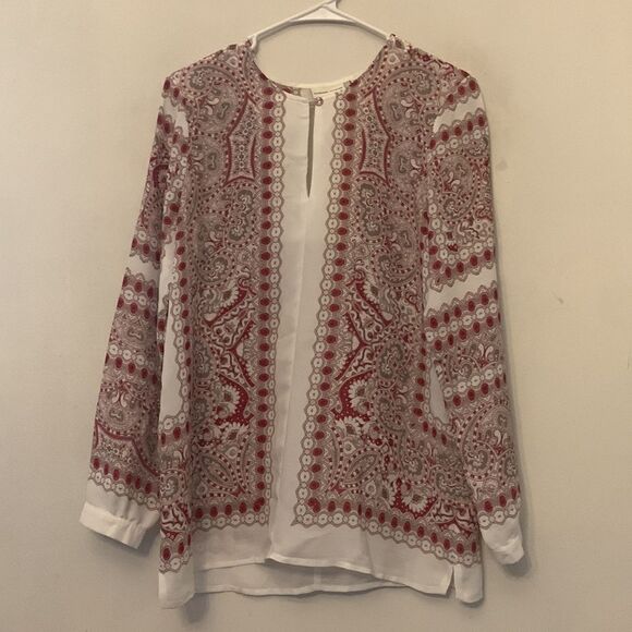 Adrienne Vittadini long sleeve sheer paisley blouse Size S EUC - Picture 2 of 8